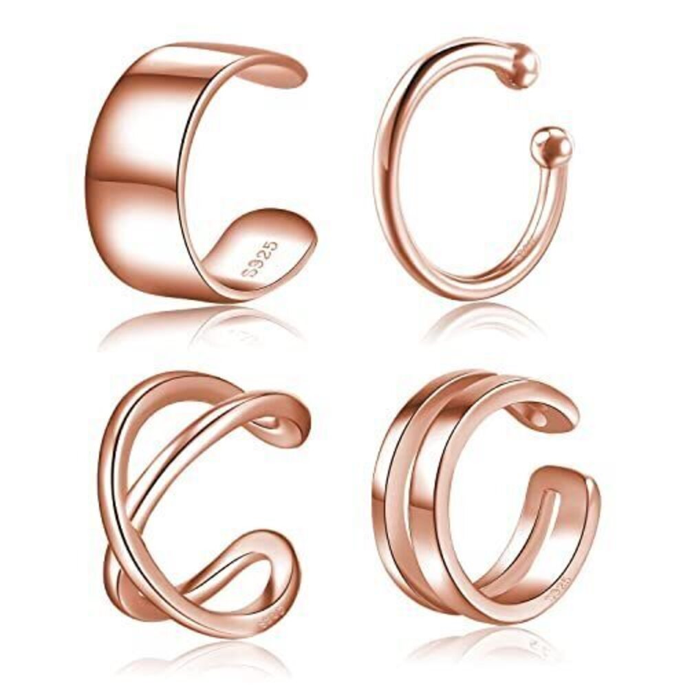 7711 Ear Cuffs Rose 18K Gold Plated 925 Sterling Silver Ear Cuffs Non